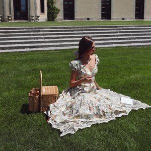 Danielle Bernstein Printed Poplin Midi Dress Size S